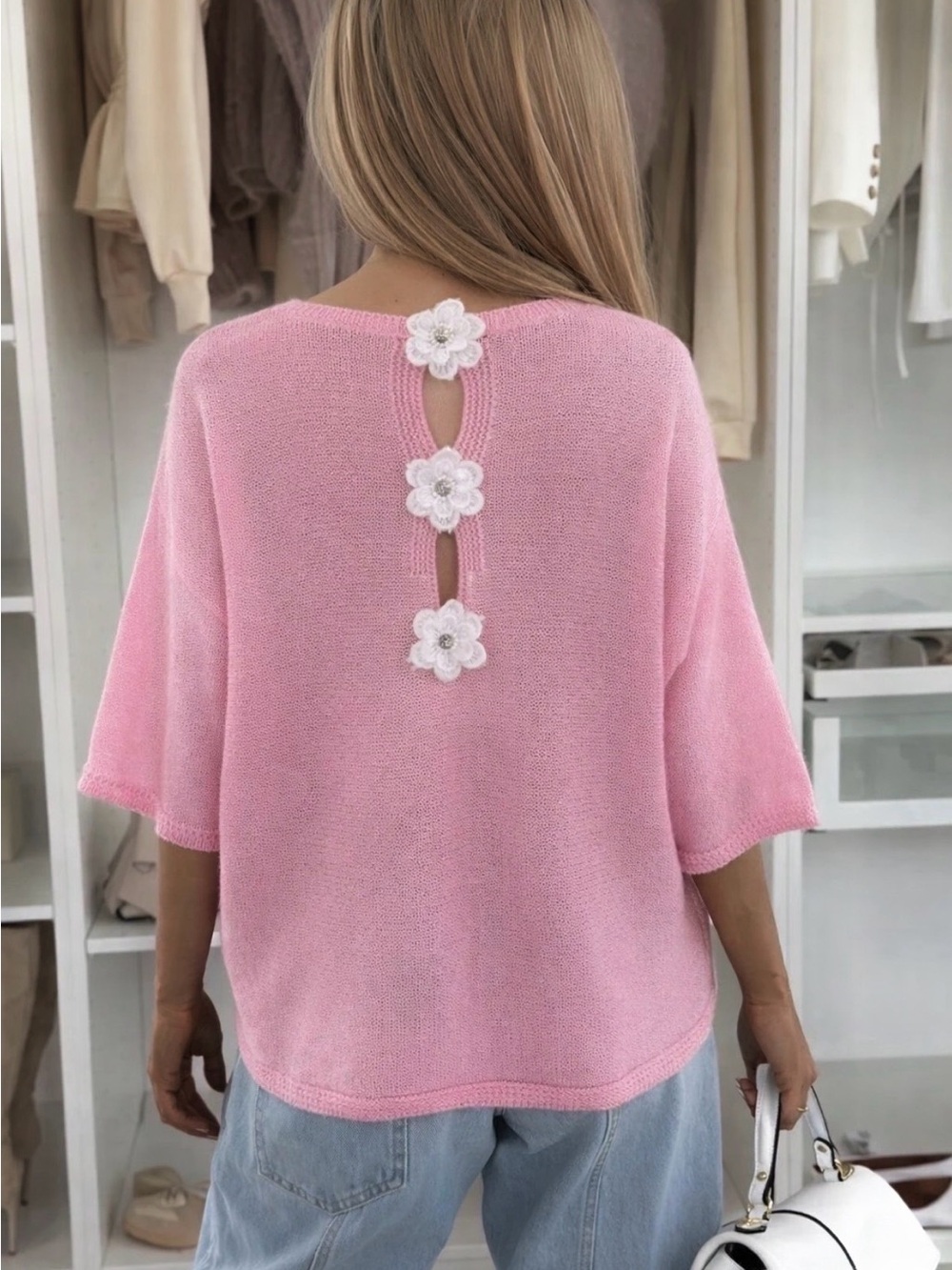 IT10. From Italy 🇮🇹 Bright Pink Knit Top with Floral Back Detail